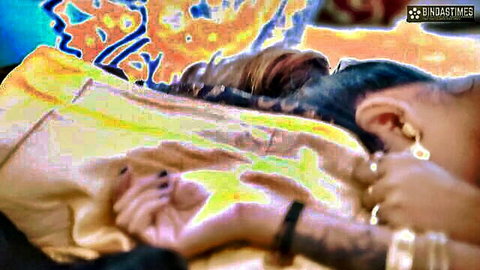 Bihari bhabhi Sudipa lying on bed, tattooed arm visible, Hindi audio