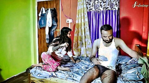 Young Indian lady's milky boobs sucked by rent owner in intimate scene