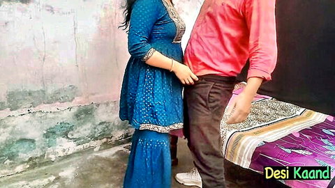 Desi couple homemade intimate moment in traditional attire