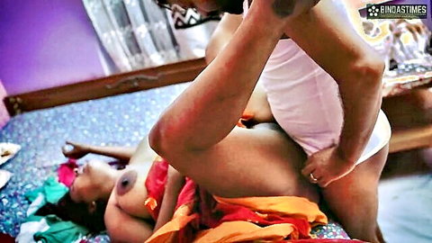 Desi Indian bhabhi in explicit sex with dewar, leg up penetration, Hindi audio