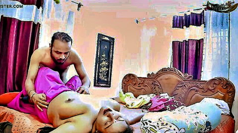 Indian gay doctor massaging patient in pink dhoti during erotic treatment