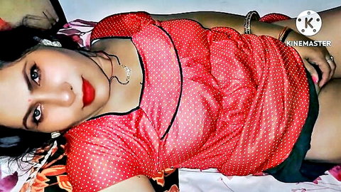 Komalaman in seductive red polka-dot blouse, Devar Bhabhi tease