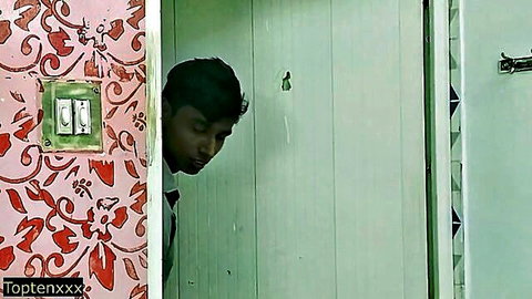 Indian teen peeks at innocent sexy Bhabhi in bathroom door