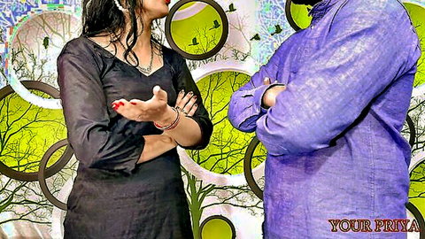Your Priya as seductive Indian stepdaughter confronting stepfather in black dress
