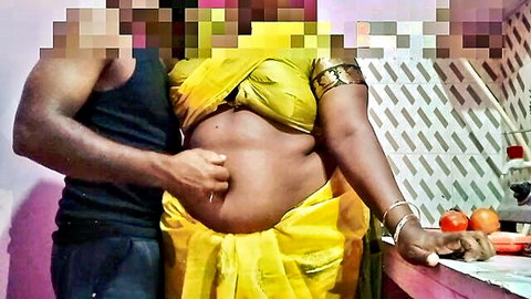 Tamil wife in yellow saree gets navel licked and sucked by husband