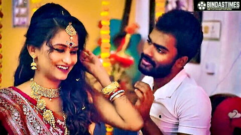 Indian newlywed wife in red saree with boyfriend intimate moment, cheating hardcore video