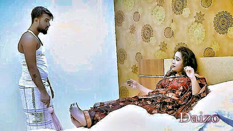 Desi bhabi in red saree reclining on bed, seducing dewar by AlexDaizo