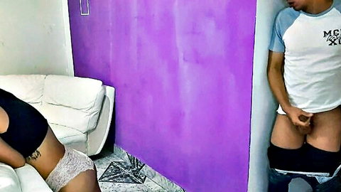 Aly in lace panties teases with exposed cock in taboo stepsister scene