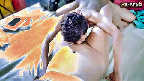 Busty Indian grandma teaches young guy condom sex in intimate pose