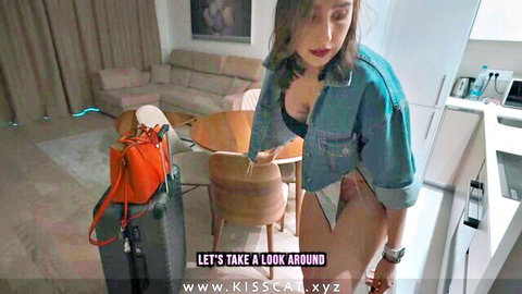 Seductive stepmom in open denim jacket teasing with big tits