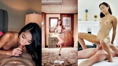 Asian women in explicit PMV scenes, nude posing and penetration