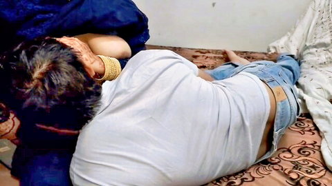 Indian stepmom surprises stepson in hostel bed cuddle