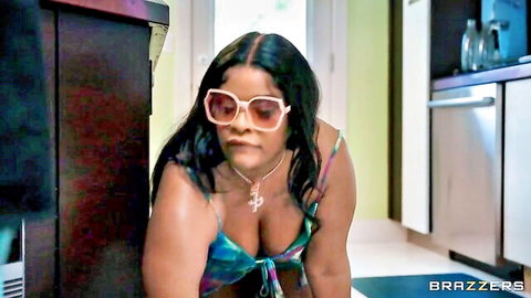 Jayla Page ebony BBW teasing in colorful bikini top