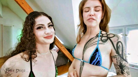 Eden Ivy and Lydia Black in skimpy bikinis posing seductively