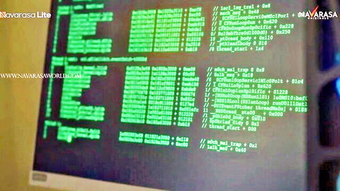 Green terminal screen displaying code logs with Navarsa Lite watermark