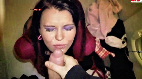 Aische Pervers intense blowjob closeup with purple makeup