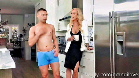 Brandi Love in black dress teases son's fit friend in underwear