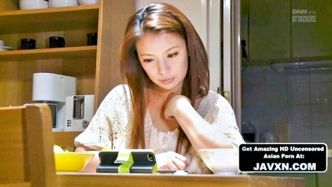 Mako Oda busty Japanese stepmom in open sweater, thoughtful pose