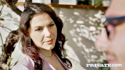 Valentina Nappi in seductive close-up outdoor tease with man