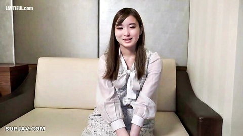 19yo Japanese college student Yuzuki-chan in sheer white blouse, smiling at camera
