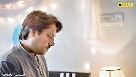 Mature Indian man in gray kurta, thoughtful gaze in Ullu hot web series