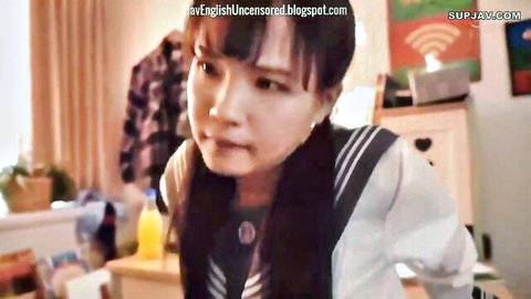 Close-up of Japanese woman in schoolgirl uniform, intense expression