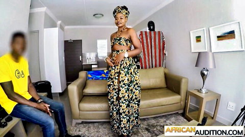 African Capitu in sexy floral dress during steamy audition fantasy