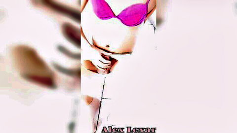 Young Iranian trans Alex Levaf in pink bra, solo self-pleasure pose