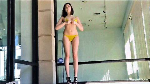 Beautiful Asian teen in yellow bikini posing seductively, FTV Girls style