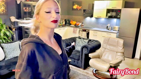 FairyBond blonde in open hoodie teasing seductively