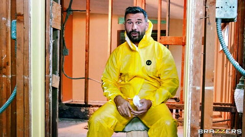 Manuel Ferrara in yellow hazmat suit for Brazzers home makeover scene