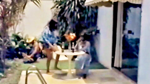 Retro lesbian outdoor scene with nude women in vintage porn