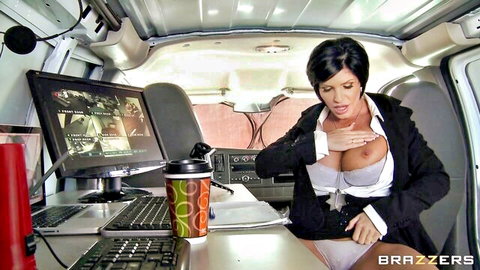 Shay Fox big tits exposed in unbuttoned uniform blouse