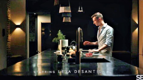 Leya Desantis starring with fit man in intimate kitchen scene