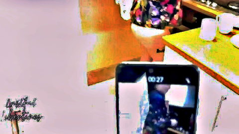 Curvy stepmom in floral dress caught filming in kitchen, reluctant taboo