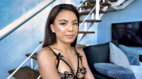 Bianca Dantas, Brazilian beauty in revealing black lingerie posing seductively