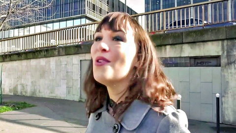 Angelique Lapiedra seductive outdoor pose in gray coat