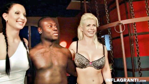Lexa Velvet and Nadja Summer in sexy lingerie with black stud threesome tease