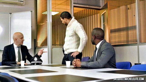Chloe Lamour horny teen office tease with suited men