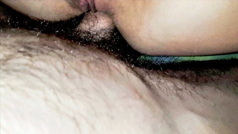 Close-up of real amateur anal penetration with visible pubic hair