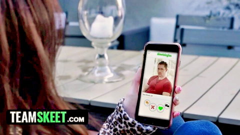 Woman swiping on Asian dating app in Team Skeet Asian Cuties Compilation