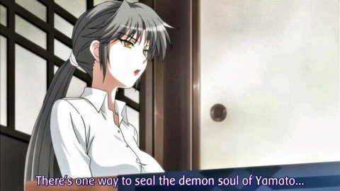 Hentai catgirl with gray ponytail in white shirt faces demon soul sealing