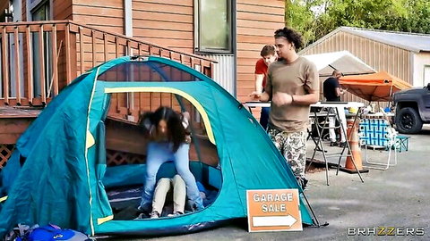 Brandy Salazar intense blowjob in tent at yard sale XXX