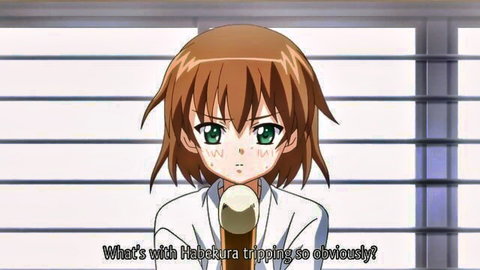 Anime girl in white uniform surprised, holding orb in Demon Father hentai ep1