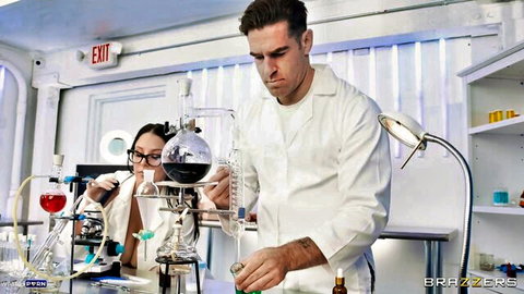 Angela White in lab coat with partner, sexy scientific experiment Brazzers