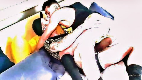 Tattooed muscular men in intense gay anal doggy style sex