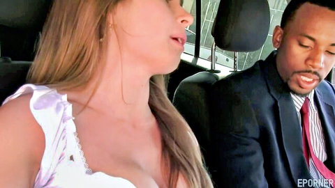 Bunny Freedom seduces black stepdad Jovan Jordan in car, teasing blowjob