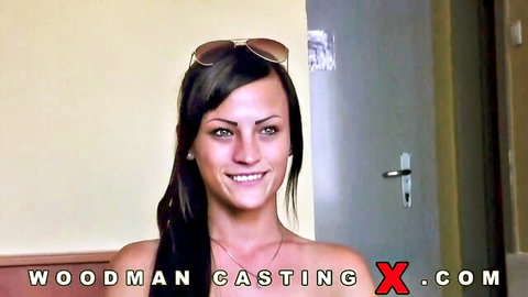 Smiling brunette Taylor Twin in Woodman Casting X audition
