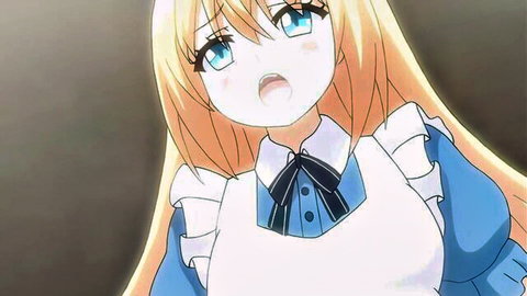 Cute blonde hentai teen Alice in blue dress with shocked expression