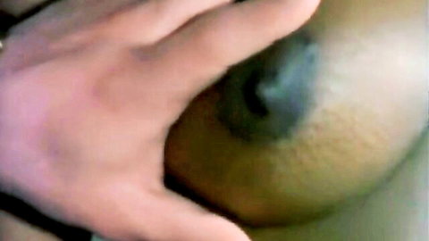 Busty lean black teen babe gets fucked with a banana close-up